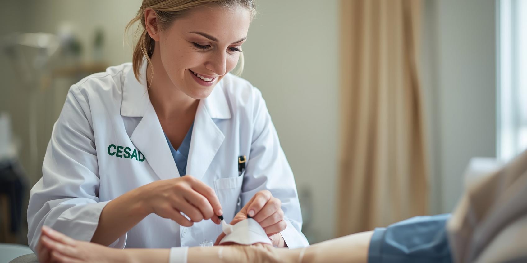 Infirmière réalisant un soin technique à domicile